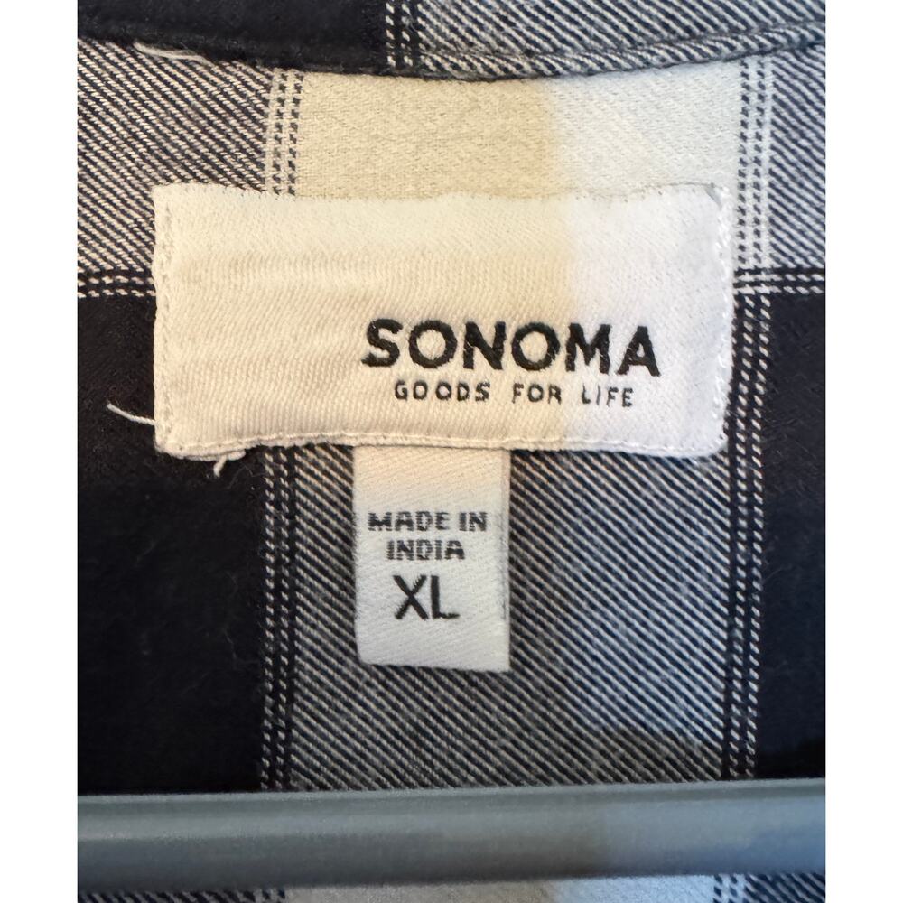 Womens SONOMA Buffalo Plaid Black White Flannel Embroider Top - XL - Picture 5 of 7